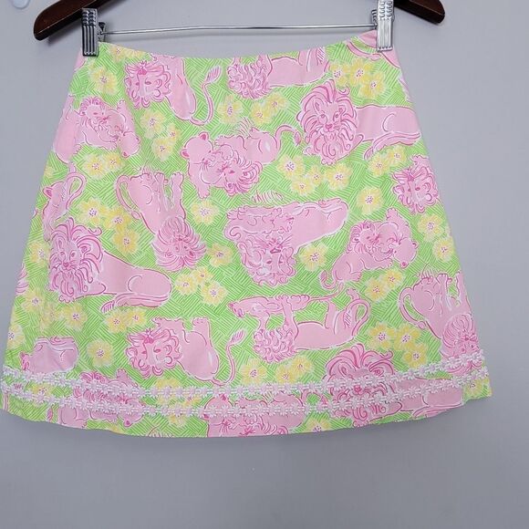 Vintage Lilly Pulitzer mini skirt lion  print lime green and yellow, pink Size 2 - Picture 1 of 7